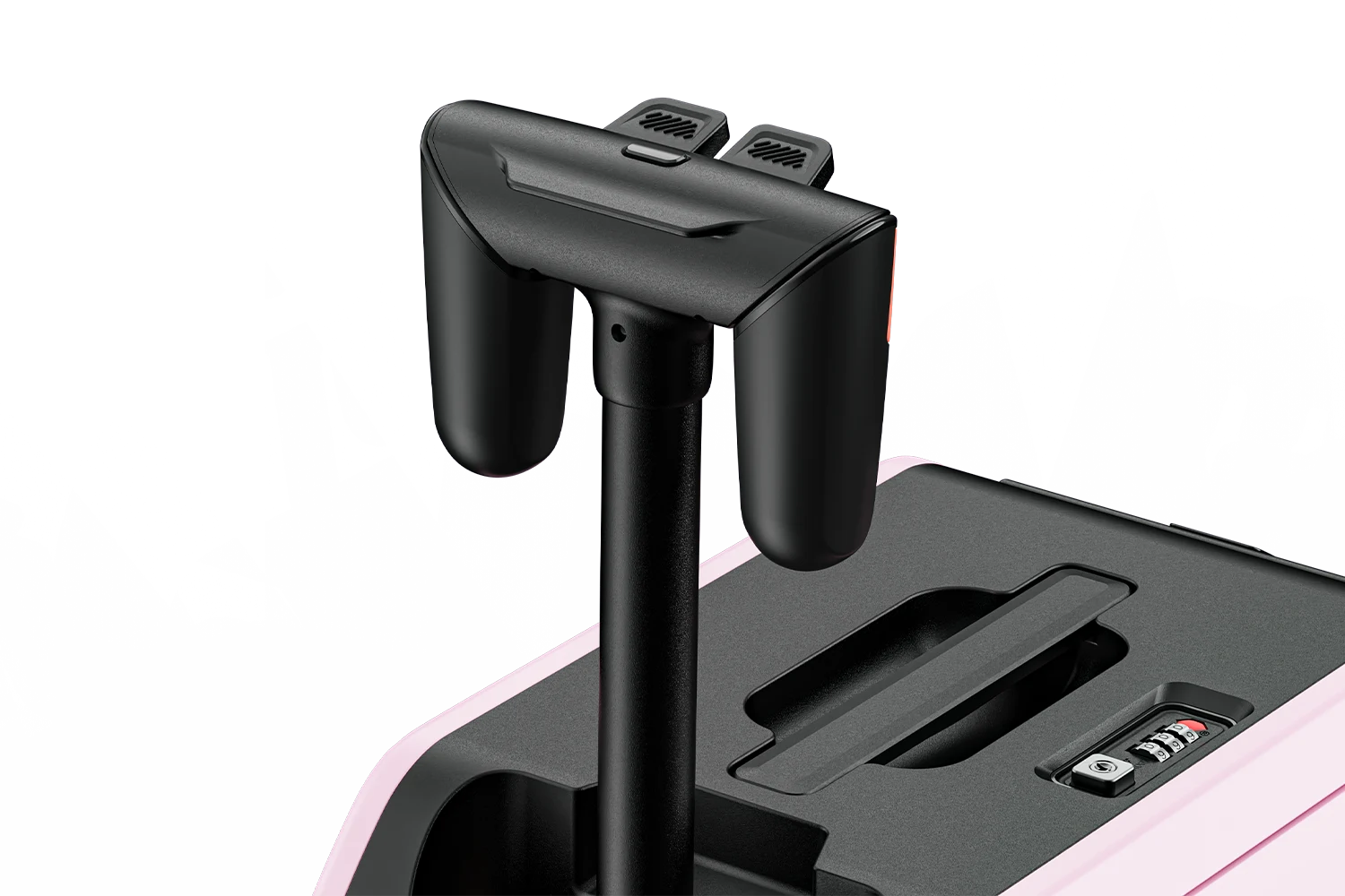 Ergonomic twin-grip handlebar with integrated throttle controls unfolded on the AOTOS L2 smart electric rideable suitcase